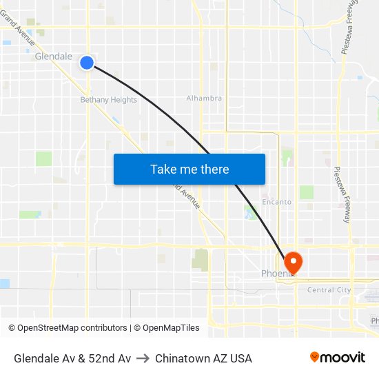 Glendale Av & 52nd Av to Chinatown AZ USA map