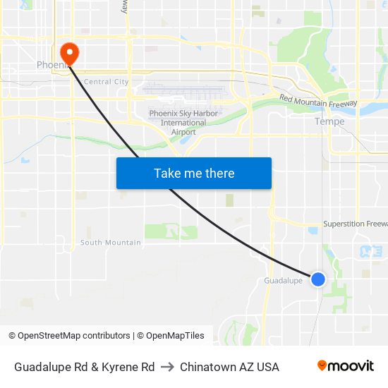 Guadalupe Rd & Kyrene Rd to Chinatown AZ USA map