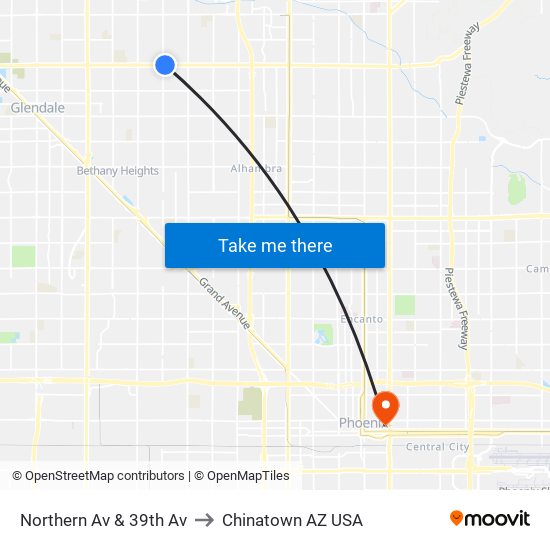 Northern Av & 39th Av to Chinatown AZ USA map