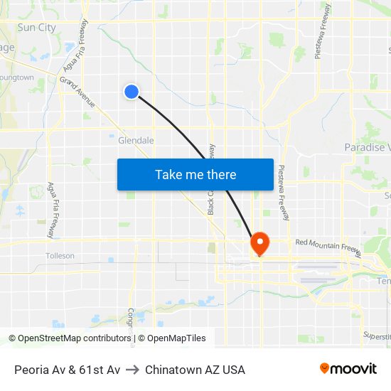 Peoria Av & 61st Av to Chinatown AZ USA map