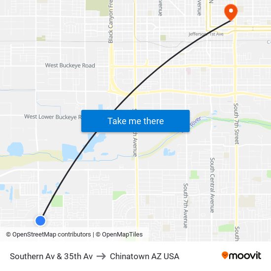 Southern Av & 35th Av to Chinatown AZ USA map