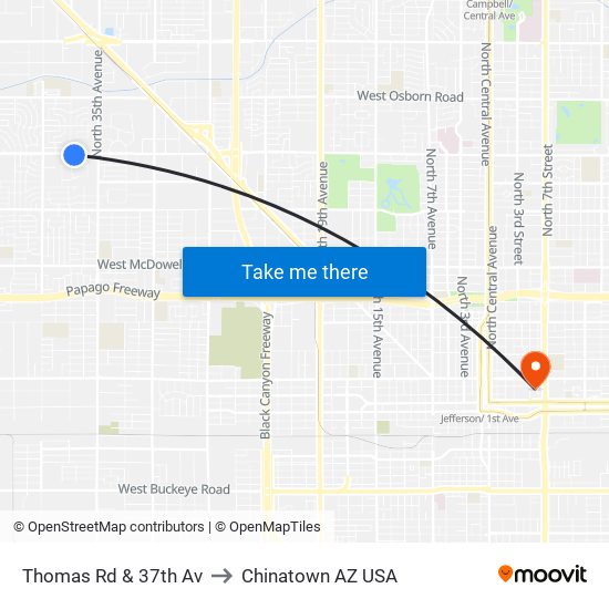 Thomas Rd & 37th Av to Chinatown AZ USA map