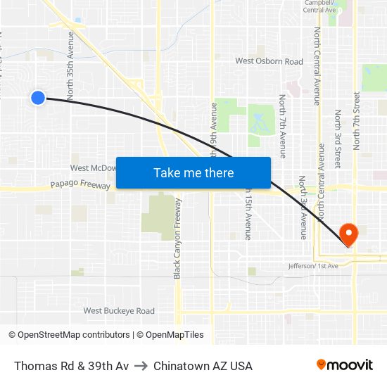 Thomas Rd & 39th Av to Chinatown AZ USA map