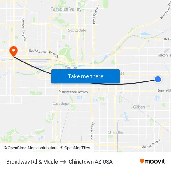 Broadway Rd & Maple to Chinatown AZ USA map