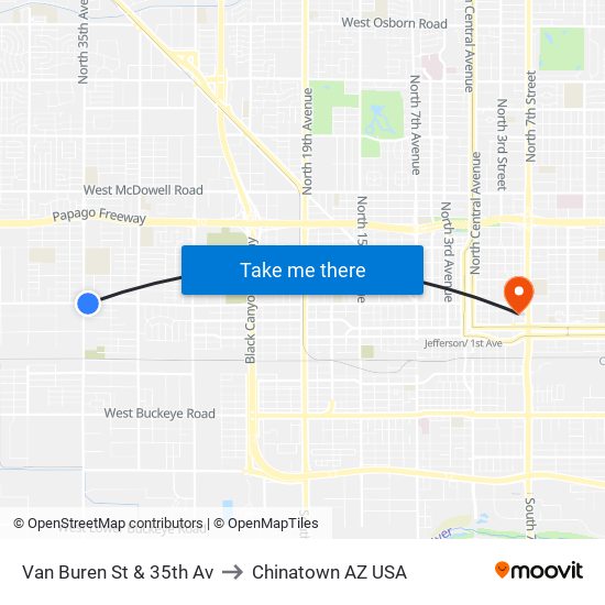 Van Buren St & 35th Av to Chinatown AZ USA map