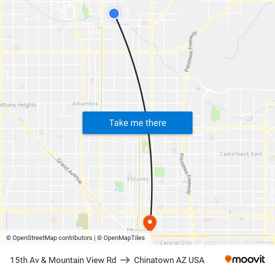 15th Av & Mountain View Rd to Chinatown AZ USA map