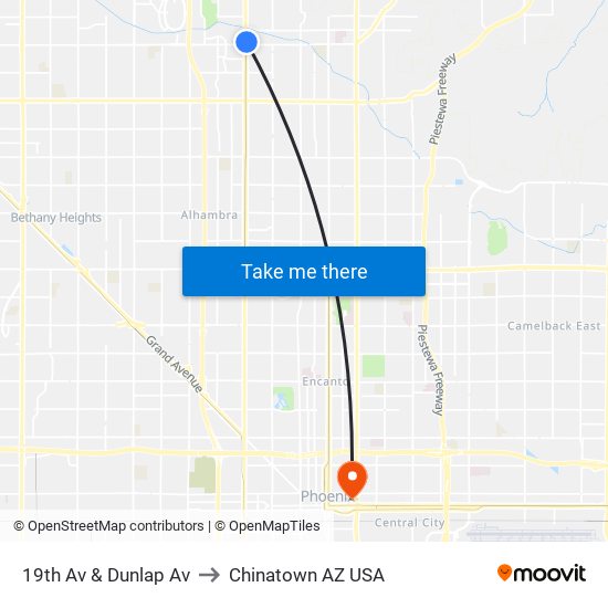 19th Av & Dunlap Av to Chinatown AZ USA map