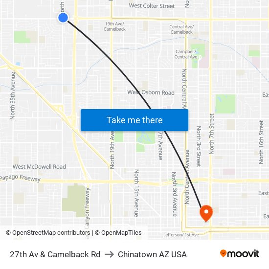 27th Av & Camelback Rd to Chinatown AZ USA map