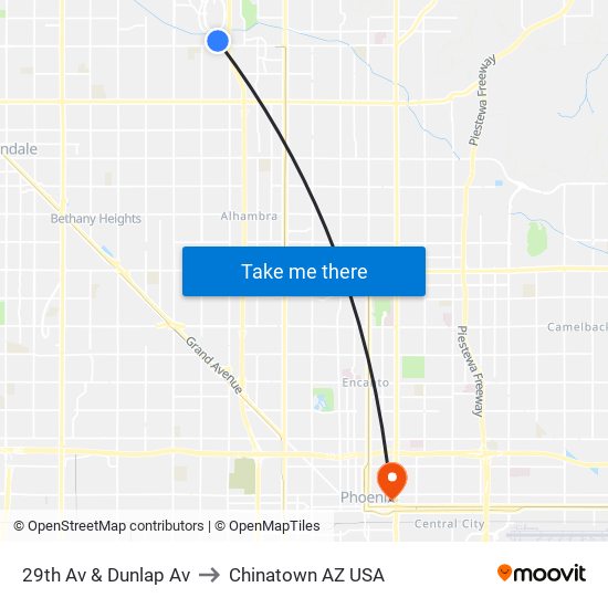 29th Av & Dunlap Av to Chinatown AZ USA map