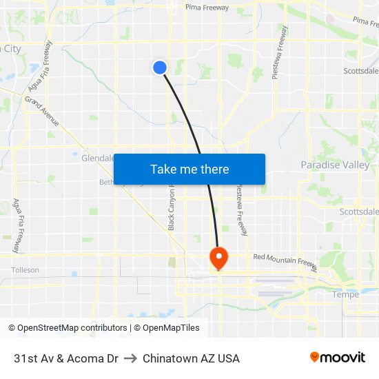 31st Av & Acoma Dr to Chinatown AZ USA map