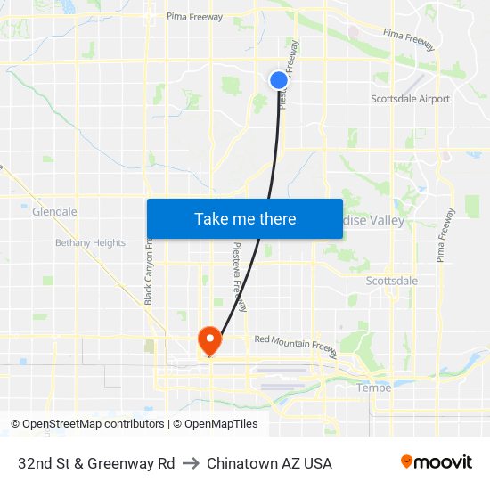 32nd St & Greenway Rd to Chinatown AZ USA map