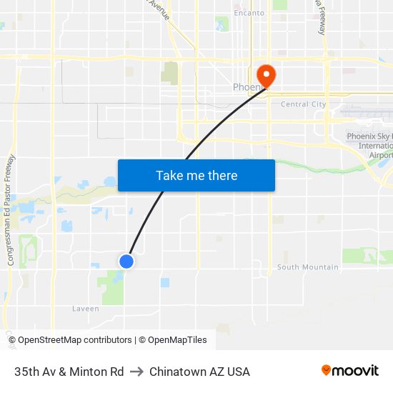 35th Av & Minton Rd to Chinatown AZ USA map