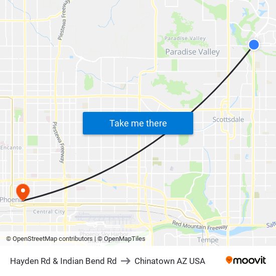 Hayden Rd & Indian Bend Rd to Chinatown AZ USA map