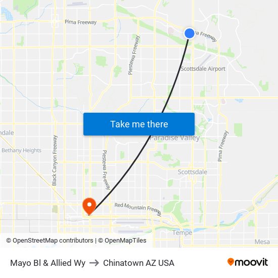 Mayo Bl & Allied Wy to Chinatown AZ USA map