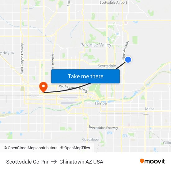 Scottsdale Cc Pnr to Chinatown AZ USA map