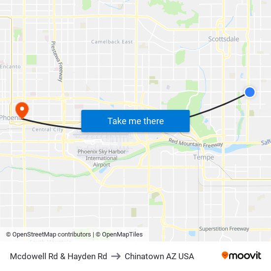Mcdowell Rd & Hayden Rd to Chinatown AZ USA map