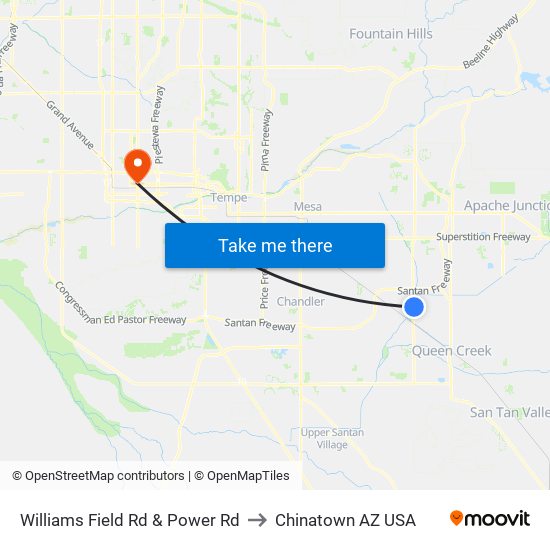 Williams Field Rd & Power Rd to Chinatown AZ USA map