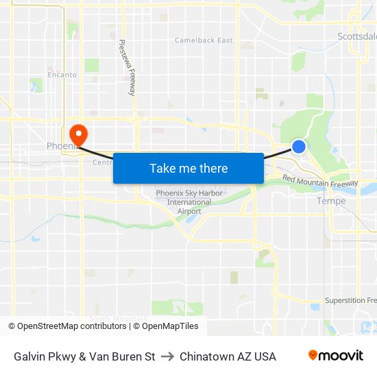 Galvin Pkwy & Van Buren St to Chinatown AZ USA map
