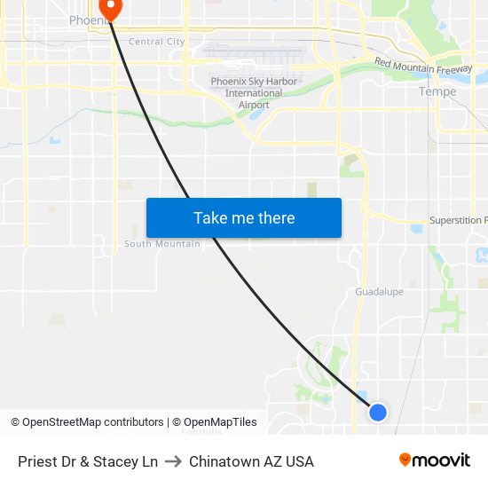 Priest Dr & Stacey Ln to Chinatown AZ USA map