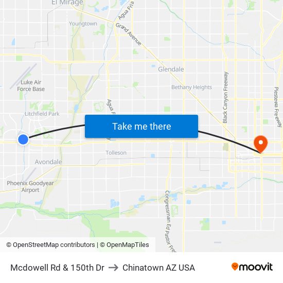 Mcdowell Rd & 150th Dr to Chinatown AZ USA map