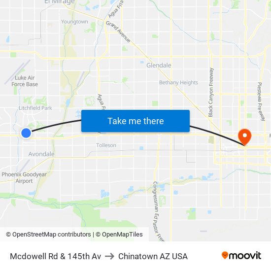 Mcdowell Rd & 145th Av to Chinatown AZ USA map