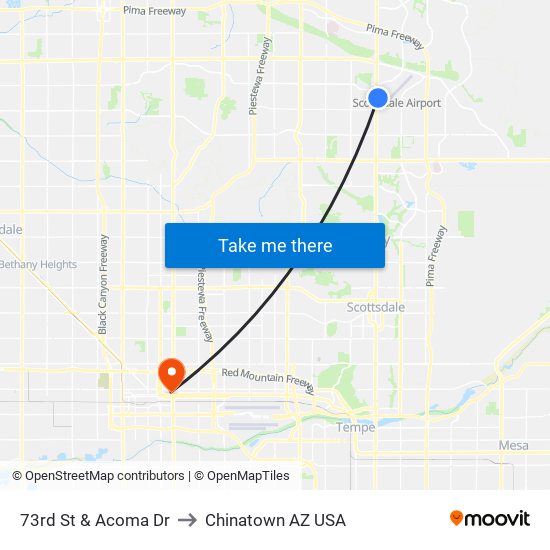 73rd St & Acoma Dr to Chinatown AZ USA map