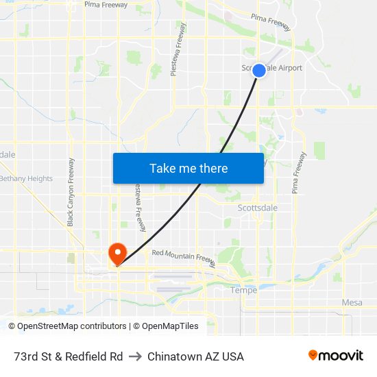 73rd St & Redfield Rd to Chinatown AZ USA map