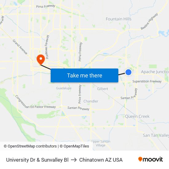 University Dr & Sunvalley Bl to Chinatown AZ USA map