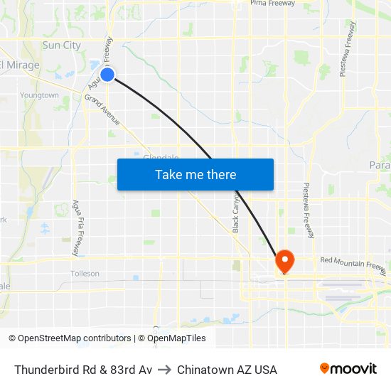 Thunderbird Rd & 83rd Av to Chinatown AZ USA map