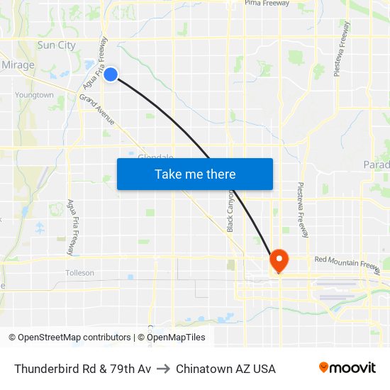 Thunderbird Rd & 79th Av to Chinatown AZ USA map