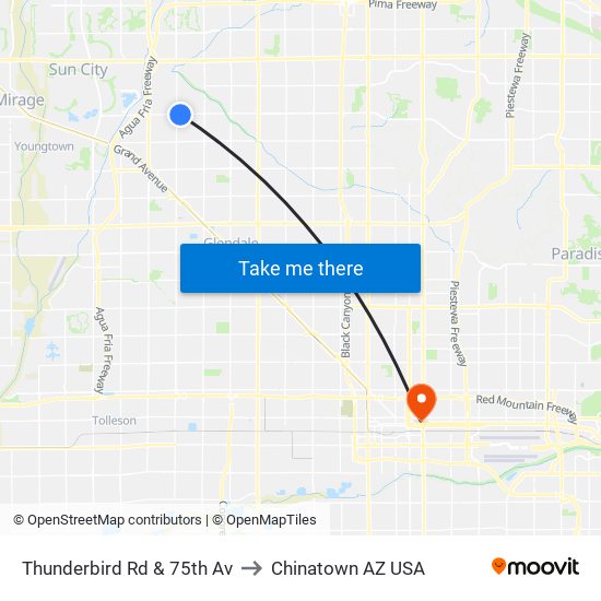Thunderbird Rd & 75th Av to Chinatown AZ USA map
