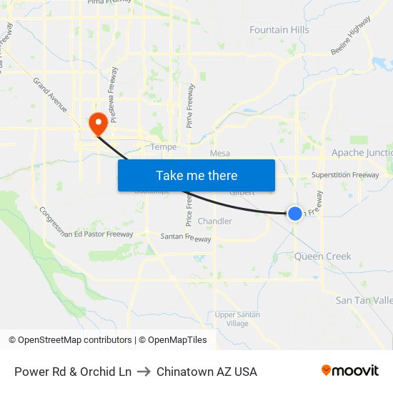 Power Rd & Orchid Ln to Chinatown AZ USA map