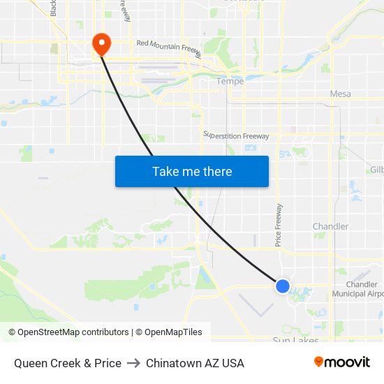 Queen Creek & Price to Chinatown AZ USA map
