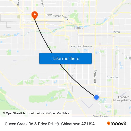 Queen Creek Rd & Price Rd to Chinatown AZ USA map