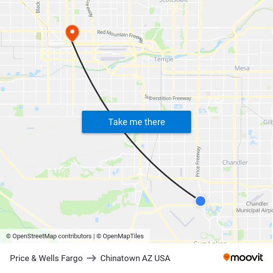 Price & Wells Fargo to Chinatown AZ USA map