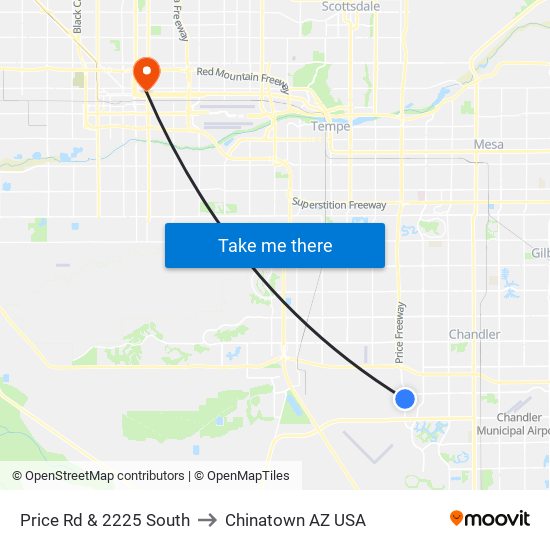 Price Rd & 2225 South to Chinatown AZ USA map