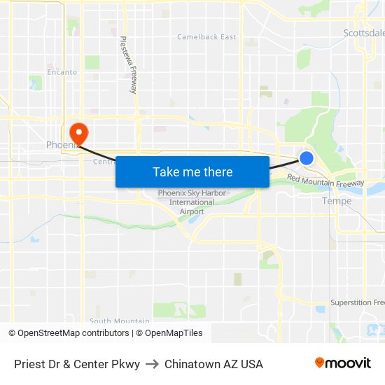 Priest Dr & Center Pkwy to Chinatown AZ USA map