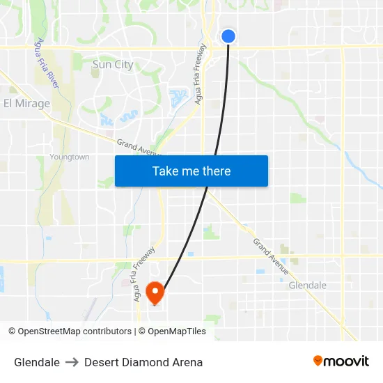 Glendale to Desert Diamond Arena map