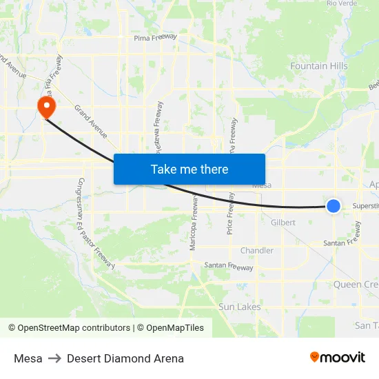 Mesa to Desert Diamond Arena map