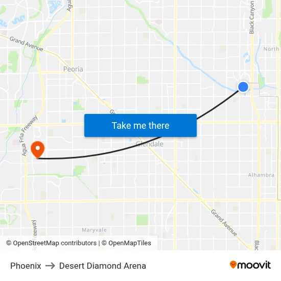 Phoenix to Desert Diamond Arena map