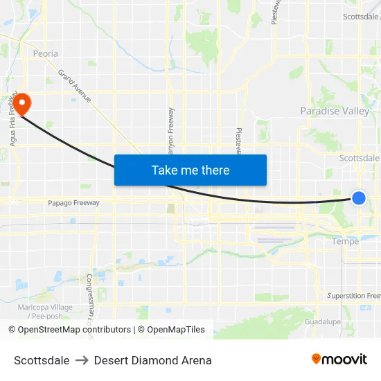 Scottsdale to Desert Diamond Arena map