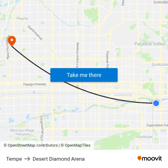Tempe to Desert Diamond Arena map