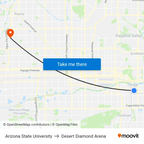 Arizona State University to Desert Diamond Arena map