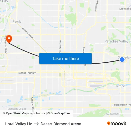 Hotel Valley Ho to Desert Diamond Arena map