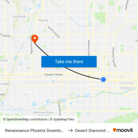 Renaissance Phoenix Downtown Hotel to Desert Diamond Arena map