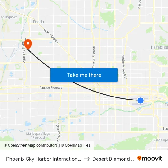 Phoenix Sky Harbor International Airport to Desert Diamond Arena map
