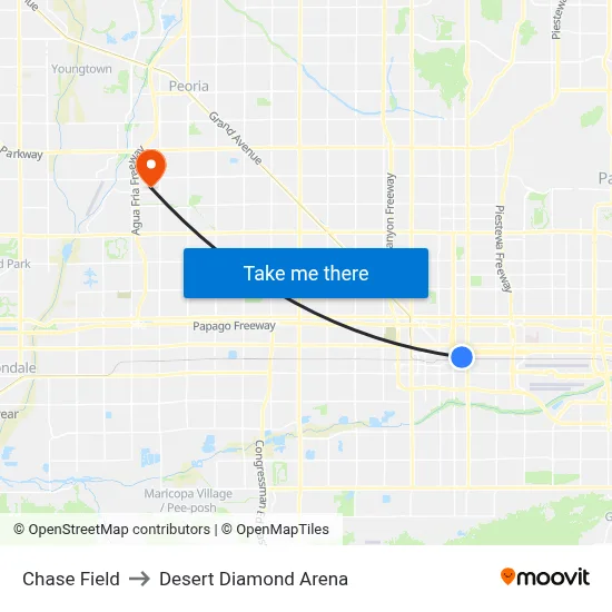 Chase Field to Desert Diamond Arena map