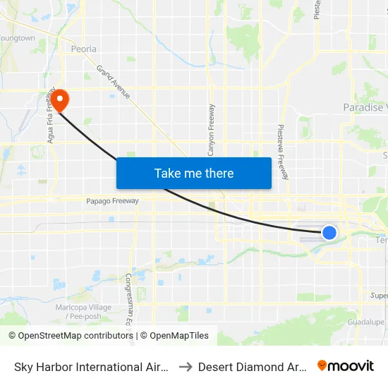 Sky Harbor International Airport to Desert Diamond Arena map