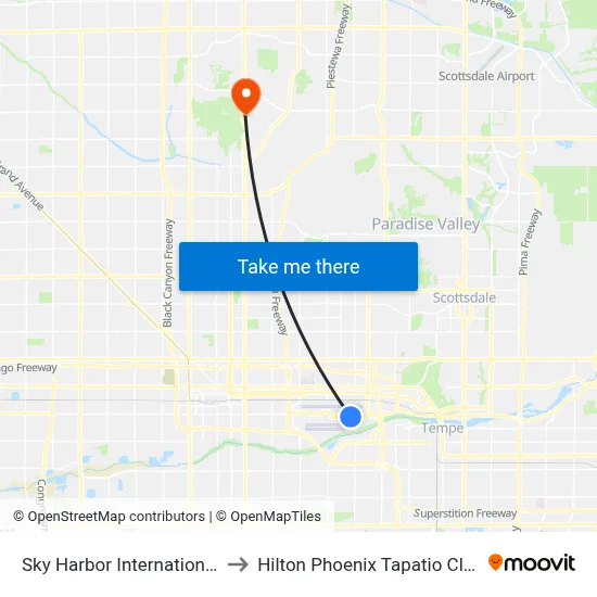 Sky Harbor International Airport to Hilton Phoenix Tapatio Cliffs Resort map