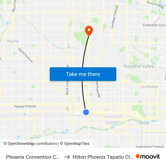 Phoenix Convention Center West to Hilton Phoenix Tapatio Cliffs Resort map